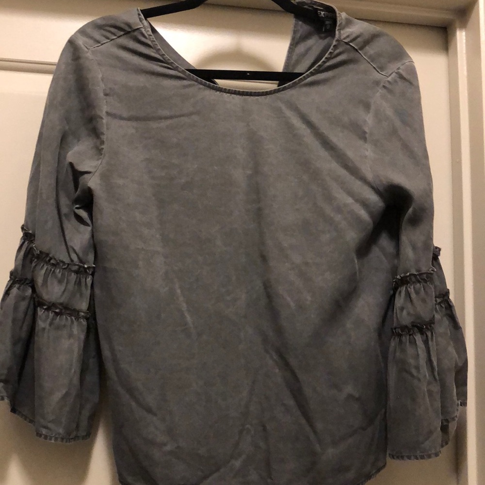 Express Charcoal Bell Sleeve Top